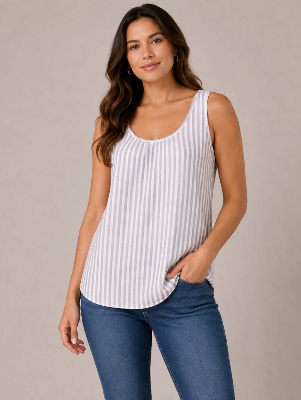 DKNY Women’s XL Striped Sleeveless Tank Top Rayon Flowy Blouse Casual Career
